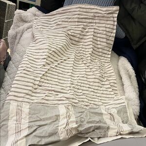 Sonoma~Striped Cream and Gray king pillow case pillow sham (2)~cotton blend